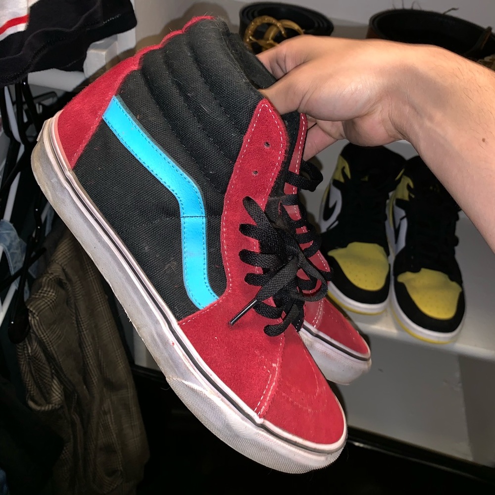 Vans size 8.5 red with baby blue strip